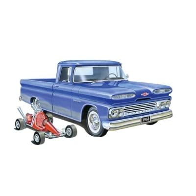 Afbeelding van 1:25 AMT 1063 1960 Chevrolet Custom Fleetside Pick Up Truck en GO Kart! Plastic Modelbouwpakket