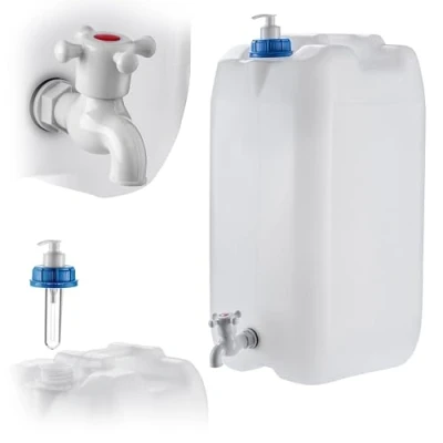 Afbeelding van KADAX Waterjerrycan met afvoerkraan, waterreservoir wateruitloop, jerrycan geïntegreerde kraan en zeepdispenser, campingtank (30 liter)