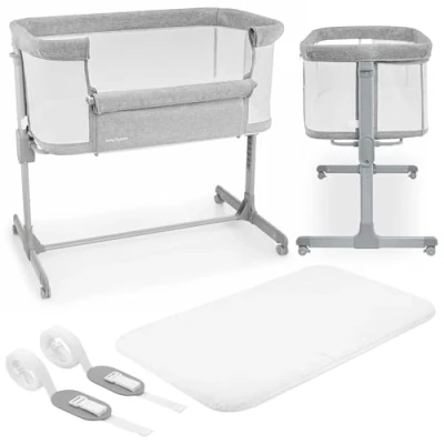 Afbeelding van Moby System Luna 3 in 1 logeerbed, kleur grijs, voor kinderen tot 9 kg, 7 traps hoogteverstelling, 4 transportwielen, afneembare zijwand