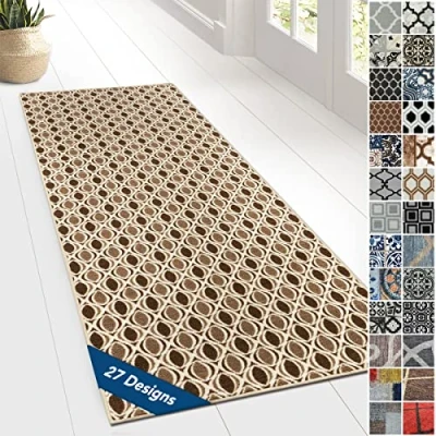 Afbeelding van Tapijtloper voor gang, met patroon, op maat gemaakt keuken, hal en woonkamer, vintage ornament, oosters rooster (80 x 500 cm, kurk)