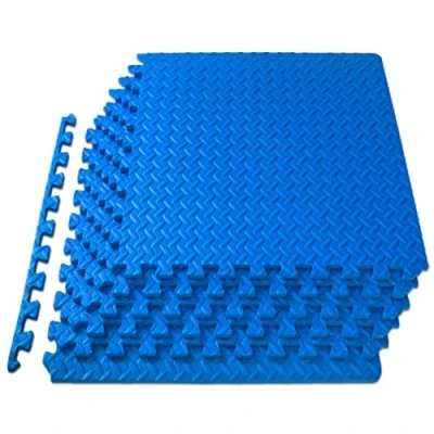 Afbeelding van ProsourceFit 1,2 cm, 2,3 m², 6 tegels, in elkaar grijpende EVA schuimbeschermingstegels en gevoerde vloer voor fitnessapparatuur, oefeningen speelplaats, blauw