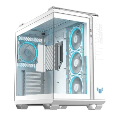Image de ASUS TUF Gaming GT502 Horizon Mid tower jeux ATX panneau latéral fenêtré (verre trempé) pas d&#039;alimentation blanc neige USB/Audio