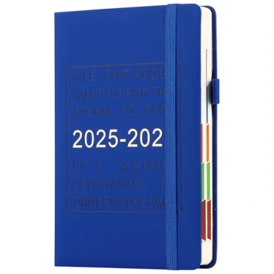 Afbeelding van Academische agenda 2025 2026 2026, één pagina per dag, van juli tot juni met kleurrijke maandelijkse tabbladen, hardcover binnenvak, bladwijzer (rood)