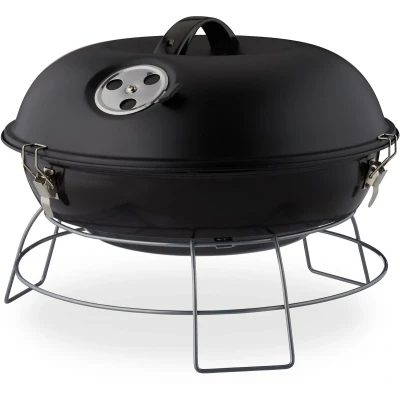 Afbeelding van relaxdays Kogelbarbecue houtskoolbarbecue kogelgrill deksel rond draagbaar zwart