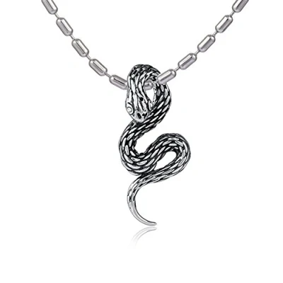 Afbeelding van DonDon 55 cm lange herenketting van roestvrij staal en slangenhanger in fluwelen zakje, staal, zirkonia