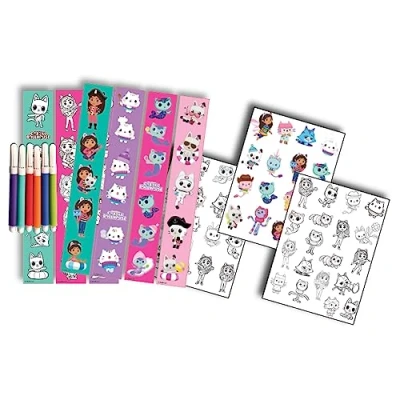 Afbeelding van Cefa Toys Gabby&#039;s poppenhuis tattooset en stickers, inclusief meer dan 50 tatoeages, 45 stickers 6 uitwisbare markers, geschikt voor kinderen vanaf 3 jaar