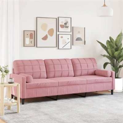Afbeelding van vidaXL 3 zitsbank met sierkussens 210 cm fluweel roze