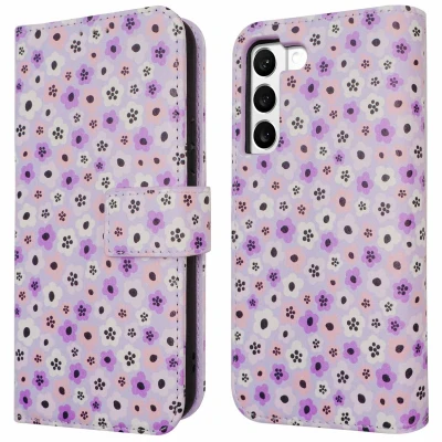 Afbeelding van iMoshion Hoesje Met Pasjeshouder Geschikt voor Samsung Galaxy S22 Design Bookcase smartphone Meerkleurig / Purple Flowers