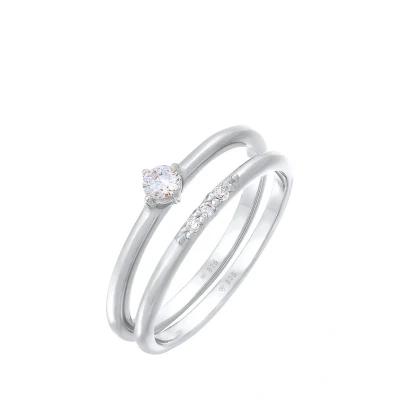 Afbeelding van Elli Ring Dames Stacked Set Solitaire met Zirkonia Kristallen in 925 Sterling Zilver