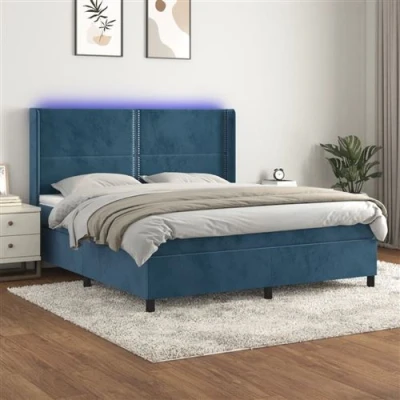 Afbeelding van vidaXL Boxspring met matras en LED fluweel donkerblauw 160x200 cm