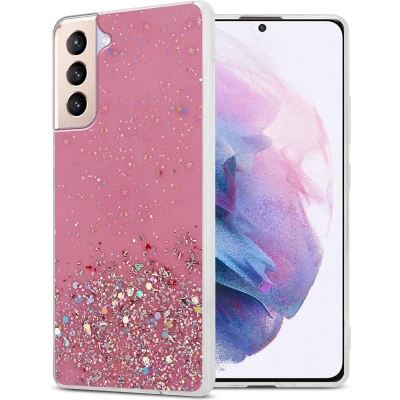 Afbeelding van Cadorabo Hoesje geschikt voor Samsung Galaxy S21 PLUS in Roze met Glitter Beschermhoes van flexibel TPU silicone fonkelende glitters Case Cover Etui
