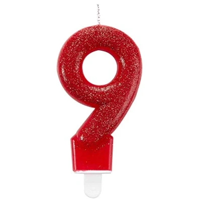 Afbeelding van amscan Nummer kaars met glitter voor taarten, 10203665, rood, 9