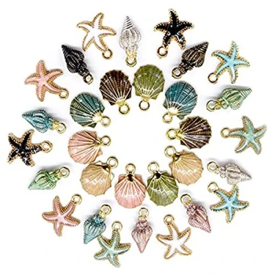 Afbeelding van 30 stuks schelp schelpen vergulde bedels, zeemeermin staart bedels legering email hangers, shell hanger marine dier, plated voor ketting armband, staal, Roestvrij