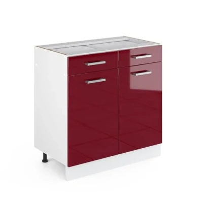 Afbeelding van Vicco Keukenonderkast R Line, Bordeauxrode hoogglans/Wit, 80 cm zonder werkblad