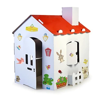 Afbeelding van FEBER Speelhuis voor kinderen van karton, groot formaat, om te schilderen, kleuren en spelen, met grappige stickers, Ecohouse, vanaf 3 jaar, beroemd (FEB06000)