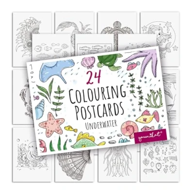 Afbeelding van younikat Set van 24 onderwaterkaarten om in te kleuren, DIN A6, kinderen en volwassenen, personaliseren, zeemeermin vissen I dv_1547
