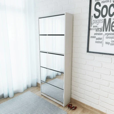 Afbeelding van Schoenenkast met 5 spiegels 63x17x169,5 cm wit