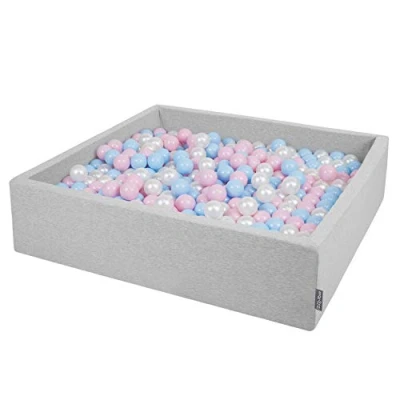 Afbeelding van KiddyMoon vierkant ballenbad 120x30cm/200 ballen ∅ 7cm vierkante ballenbakken voor baby&#039;s peuterspeelzaal, made in the eu, lichtgrijs:babyblue powderpink pearl