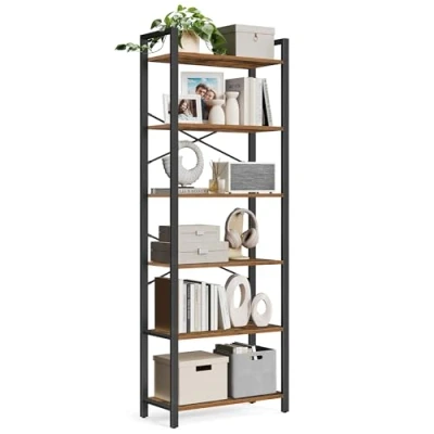 Afbeelding van VASAGLE kast met 6 planken, boekenkast stalen frame, voor woonkamer, kantoor, entree, industriële stijl, 30 x 66 186 cm, rustiek bruin en zwart LLS062B01