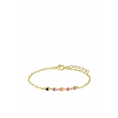 Afbeelding van Lucardi Kinder Zilveren goldplated Armband gekleurde emaille hartjes 925 Zilver Goudkleurig 15 cm