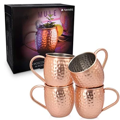 Afbeelding van Navaris Moscow Mule bekers Set van 4 Cocktailbekers Mok voor en cocktails Roestvrij staal koperen mokken