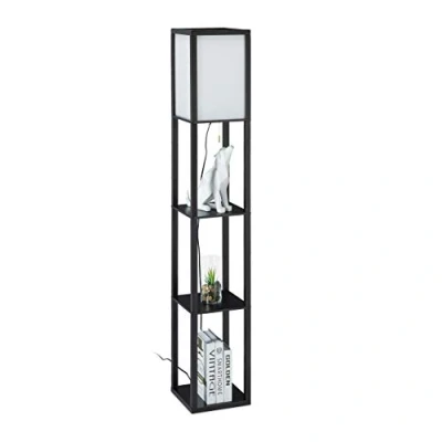 Afbeelding van Relaxdays vloerlamp met legplanken staande kamerlamp e27 staanlamp stalamp modern