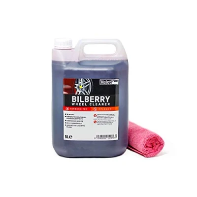 Afbeelding van detailmate Valet Pro Bilberry Wheel Cleaner jerrycan 5 liter geconcentreerde velgenreiniger microvezeldoek 40 x cm