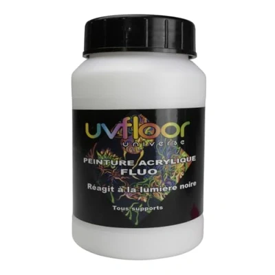 Afbeelding van UV FLOOR Acrylverf neonwit Speciaal zwart en ultraviolet licht Flashy Vloeibaar ultra gepigmenteerd Fluorescerend 250ml