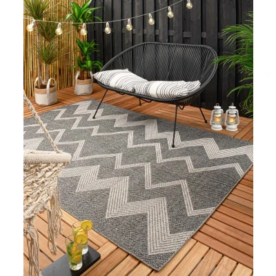 Afbeelding van Buitenkleed Zig Zag Sunny Donkergrijs 80x150 Cm