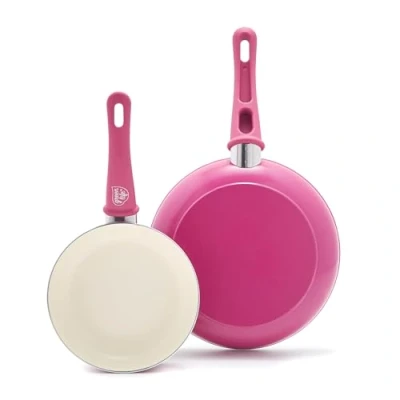 Afbeelding van GreenLife Soft Grip 2 delige pannenset van gezond keramiek, 18 cm en 26 cm, PFAS vrij, vaatwasmachinebestendig, ovenvast, felroze