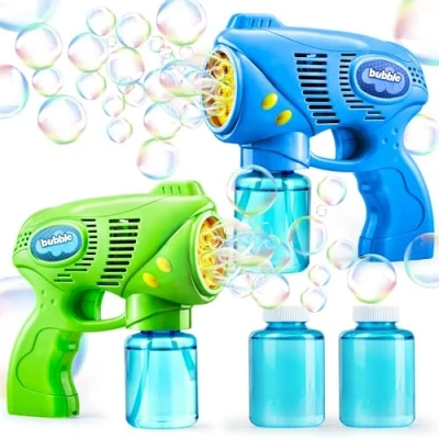 Afbeelding van JOYIN 2 luchtbellenpistolen met flessen navuloplossing voor luchtbellen (296 ml in totaal) kinderen, bubbelblazers, feestgeschenken, bubbelblaster, zomerspeelgoed, outdoor activiteiten