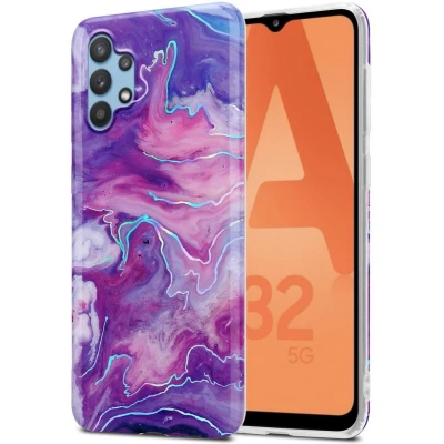 Afbeelding van Cadorabo Hoesje geschikt voor Samsung Galaxy A32 5G in Paars Roze Marmer No. 19 Beschermhoes gemaakt van TPU siliconen Case Cover met mozaïek motief