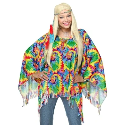 Afbeelding van BOLAND BV Psychedelische hippie poncho en hoofdband voor volwassenen