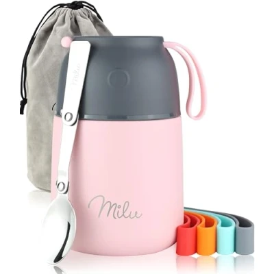 Afbeelding van Milu® roestvrijstalen thermos container, om mee te nemen, 650 ml, roze