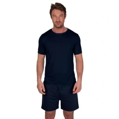 Image de Light &amp; Shade LSSET032 Ensemble T shirt à col rond et short pour homme Bleu marine XL