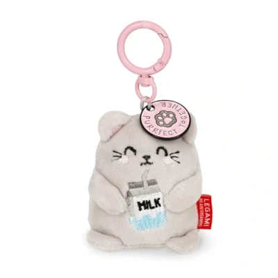 Afbeelding van Legami Sleutelhanger Super Soft Kitty thema, pluche sleutelhanger, hanger met gegraveerde boodschap en zink karabijnhaak, 7 x 11 cm, grijs, S, grijs., S