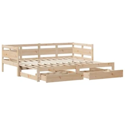 Afbeelding van vidaXL Slaapbank met onderschuifbed en lades 90x200 cm grenenhout