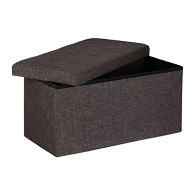Afbeelding van Relaxdays opvouwbare zitbank linnen zitkist met opslagruimte bank 38 x 76 cm bruin