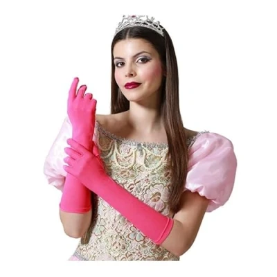 Afbeelding van Verkleed party handschoenen voor dames polyester fuchsia roze one size lang model