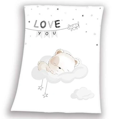 Afbeelding van Herding babydeken, slapende beer, 75 x 100 cm, superzacht polyester, wit