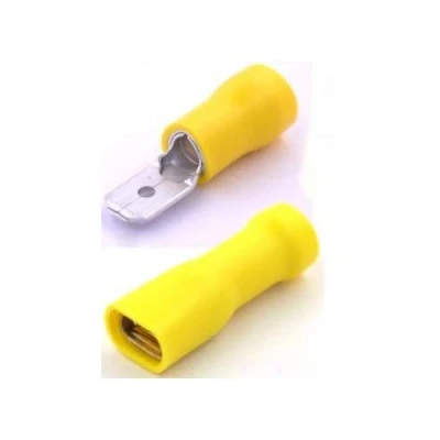 Afbeelding van 100 x elektrische kabelschoenen, plat, 6,3 mm, geel, 50 mannelijk en vrouwelijk (voor draden tot 2,5 mm 6,5 mm²)