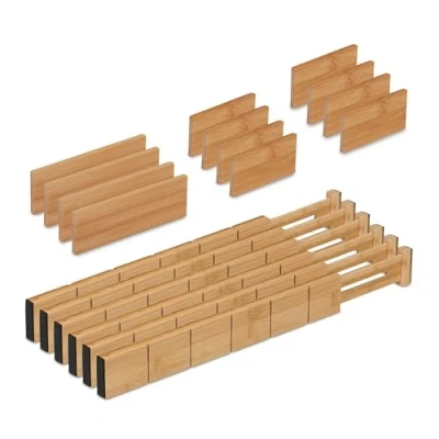Afbeelding van Relaxdays ladeverdelers 18 delige set verstelbaar 43,5 57 cm bamboe lade organizer