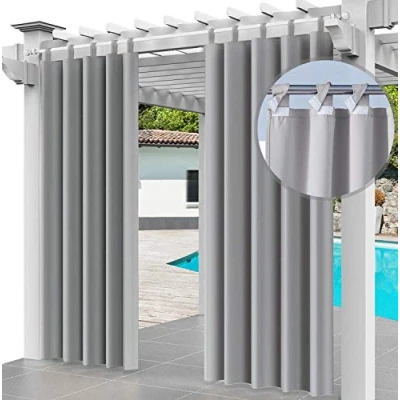 Afbeelding van Waterdicht en winddicht buitengordijn, 220 x 155 cm, uv stralingswerend, voor terras, veranda, pergola, strandhuis, breedte cm lengte (2 panelen), grijs [129]