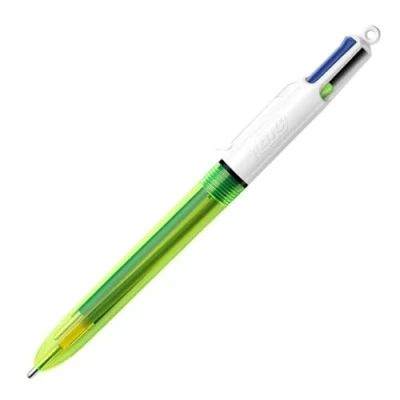 Afbeelding van Bic 4 Colours Fluo, balpen, 0,32 mm, 3 klassieke inktkleuren en een markeerstift fluo geel 12 stuks