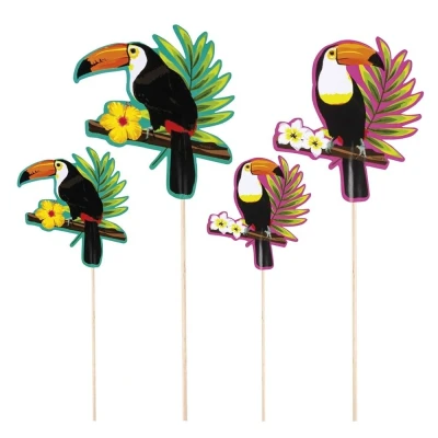Afbeelding van Cocktailprikkers set Hawaii Toekan 4 delig