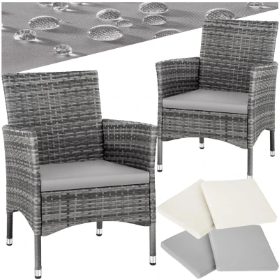 Afbeelding van tectake® Wicker tuinstoelen Set van 2 UV bestendig Stalen frame Regenbestendige afneembare hoezen in twee kleuren Voor terras of balkon grijs
