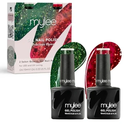 Afbeelding van Mylee Precious Gems Nagellak, semi permanent, 2 x 10 ml, uv /led, nail art, manicure en pedicure, voor professioneel thuisgebruik, Kerstmis 2024, duurzaam eenvoudig aan te brengen