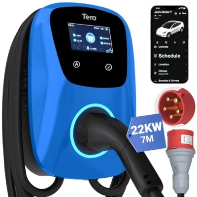 Afbeelding van Tera EV Smart app lader: 32 A type 2 22 kW of 11 laadstation 400 V CE &amp; TÜV Wallbox 7 m oplaadkabel met oplaadhouder besturing CEE stekker 3 fase voor alle