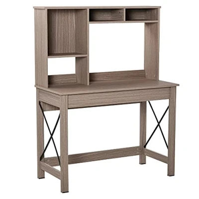 Afbeelding van HOMCOM Boekenkast, 2 in 1, 3 nissen, 4 opbergruimtes, spaanplaat, houtlook, lichtbruin, metaal, zwart
