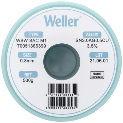 Afbeelding van Weller WSW SAC M1 Soldeertin, loodvrij Spoel Sn3,0Ag0,5Cu 500 g 0.8 mm